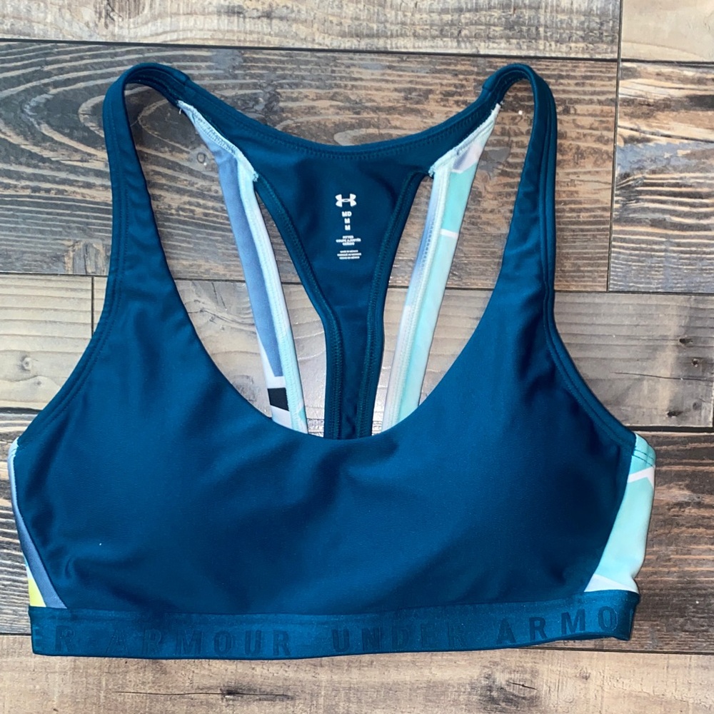 Under Armour Deep Teal Racerback Sports Bra with Aqua Panels
